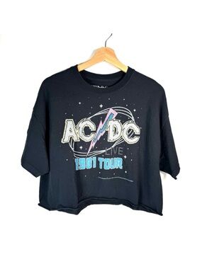 AC/DC Cropped Graphic Tee | 1981 Tour Print Band T Shirt | Black Rock Tee